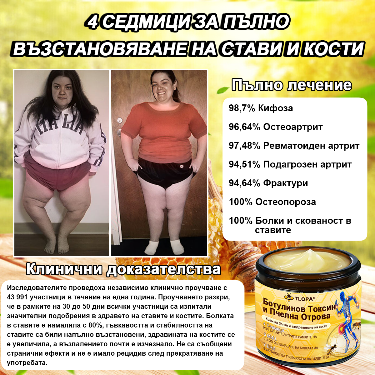TLOPA®🌲 Ботулинов токсин и пчелна отрова Обезболяващ крем за заздравяване на кости 🐝