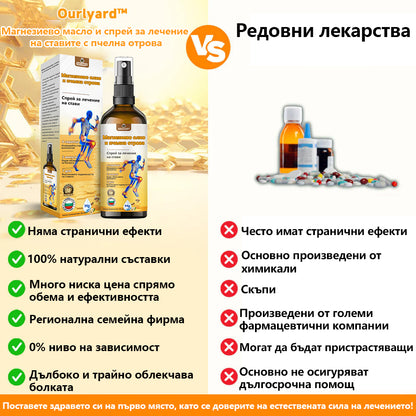 Ourlyard™ Магнезиево олио и спрей с пчелна отрова за възстановяване на ставите 👨‍⚕️ Одобрен от Българската агенция по лекарствата (БАЛ)