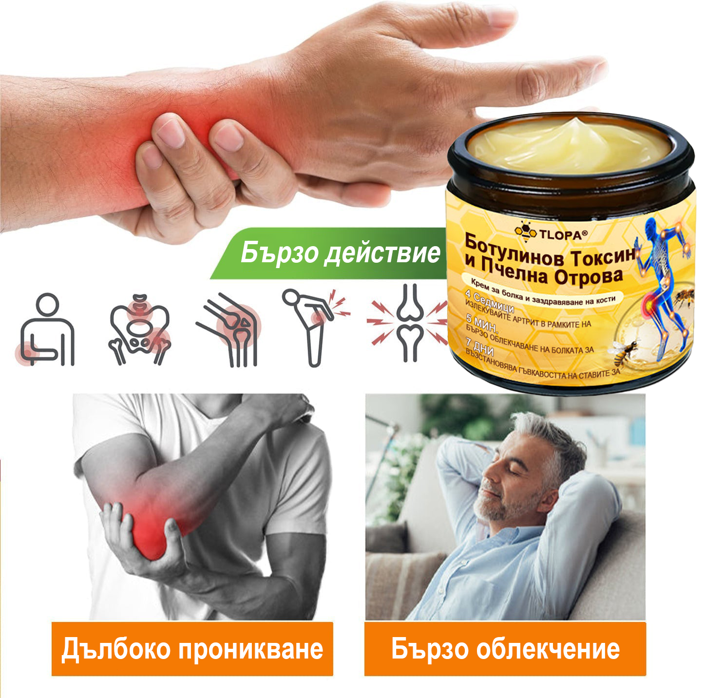 TLOPA®🌲 Ботулинов токсин и пчелна отрова Обезболяващ крем за заздравяване на кости 🐝