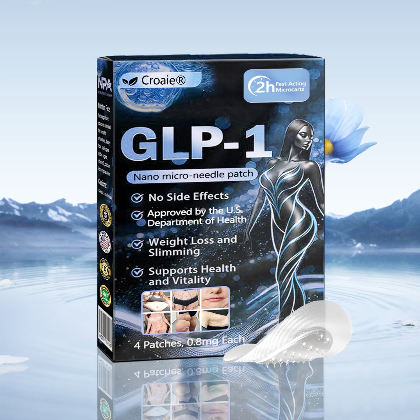 Croaie® Нано Микроиглен Пластир с SMGT-GLP-1 и Matrixyl 3000 За Стягане на Кожата, Намаляване на Тегло и Подкрепа на Кръвната Захар, Без Инжекции, Резултат за 7 Дни